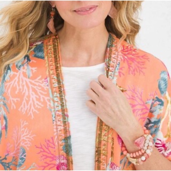 Chicos CORAL REEF RUANA COVERING RUANA PARADISE LILY size l/XL - Picture 3 of 8